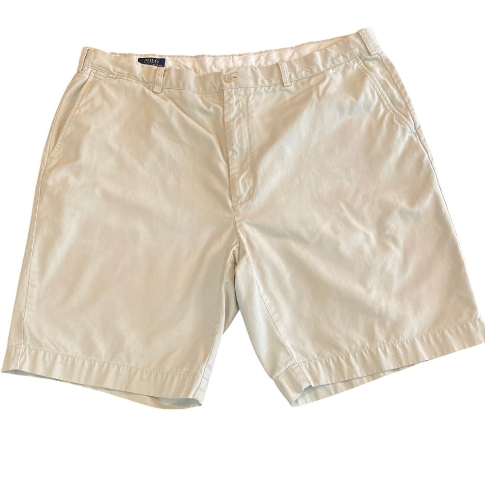 Polo Ralph Lauren Mens 44B Chino Shorts Tan Khaki Cotton Twill Flat Front *READ*